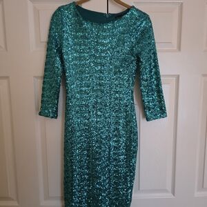 Topshop Teal Sequin Long Sleeve Dress